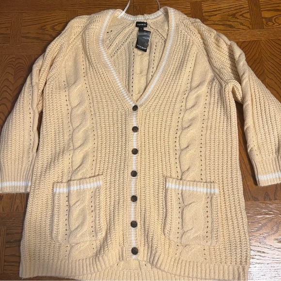NEW Torrid Chunky Cable Knit Boyfriend V-Neck Cardigan Sweater in Butter Sz 3 - Picture 5 of 15